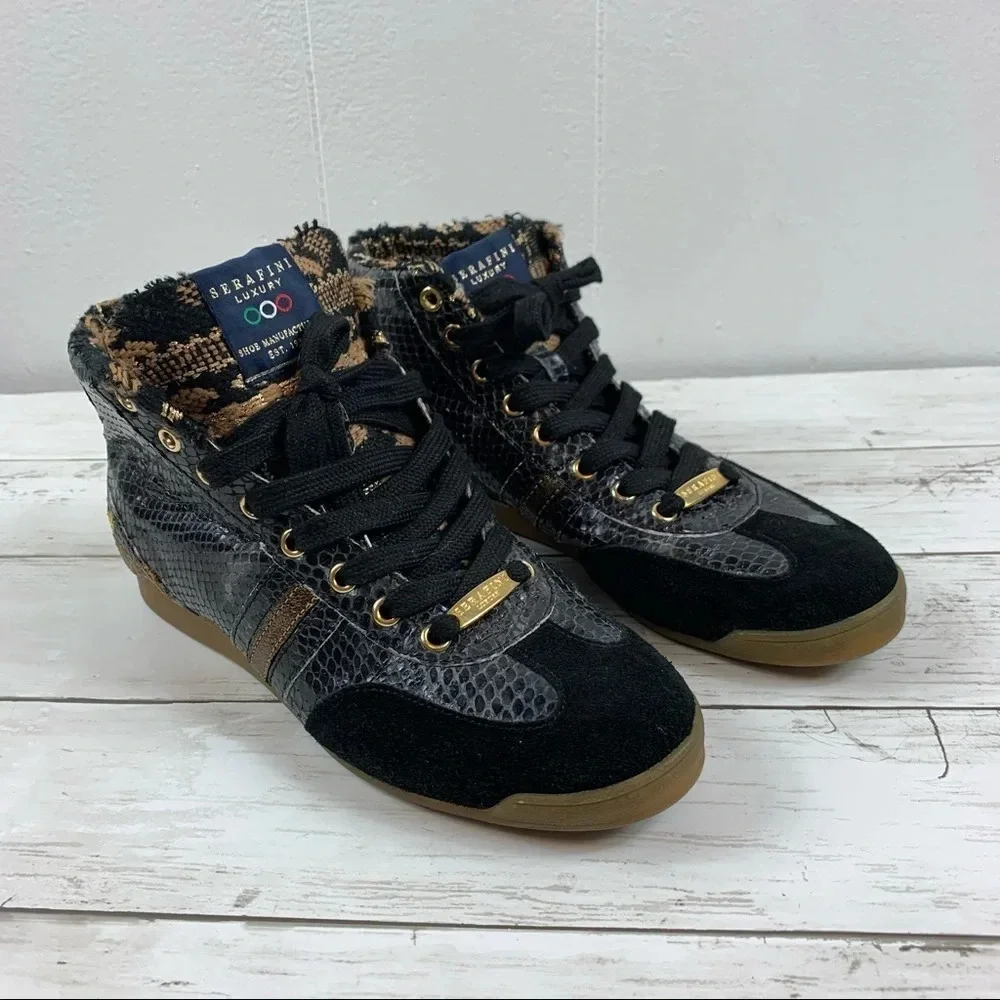 Serafini Luxury Sneakers Snake High Top Wedge 38